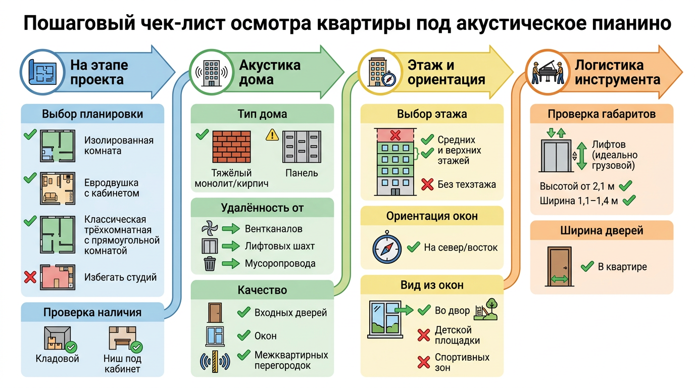 Пошаговый чек-лист осмотра квартиры под акустическое пианино